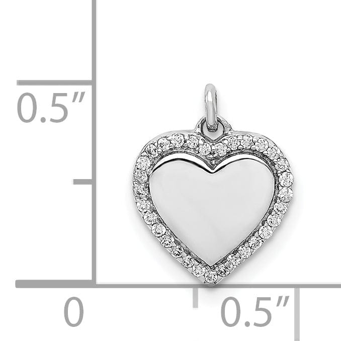 14k White Gold Polished Finish 1/10-CT Diamond Concaved Shape Fancy Heart Design Charm Pendant