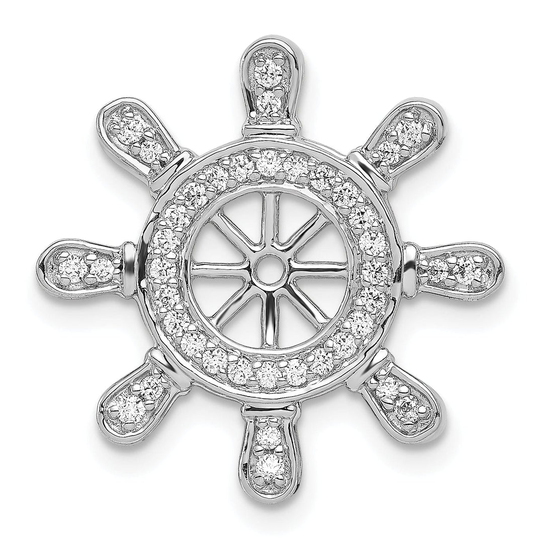 14k White Gold Rhodium Polished Finish 1/4 ct. Diamond Ship Wheel Charm