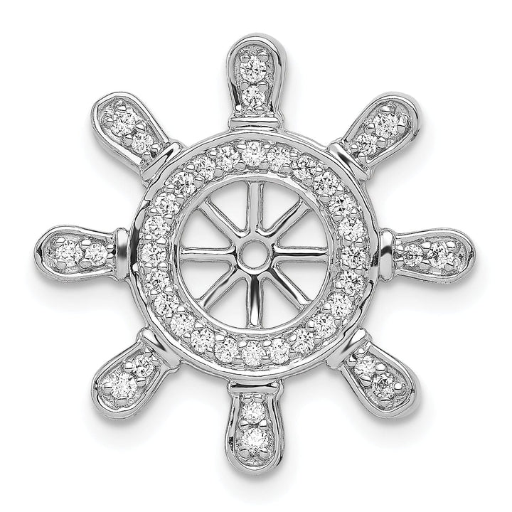 14k White Gold Rhodium Polished Finish 1/4 ct. Diamond Ship Wheel Charm