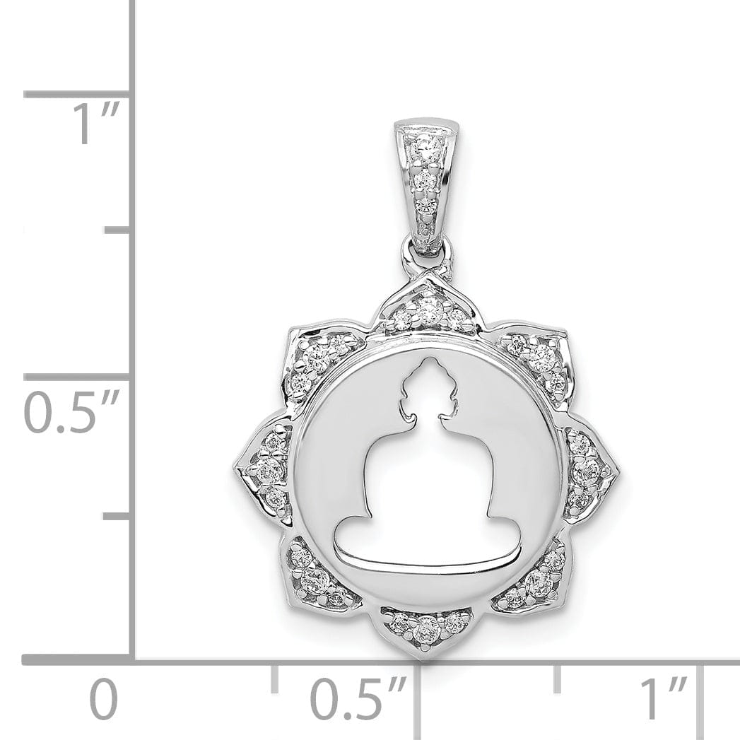 14k White Gold Polished Finish 0.165-CT Diamond Buddha Cut Out Design Charm Pendant