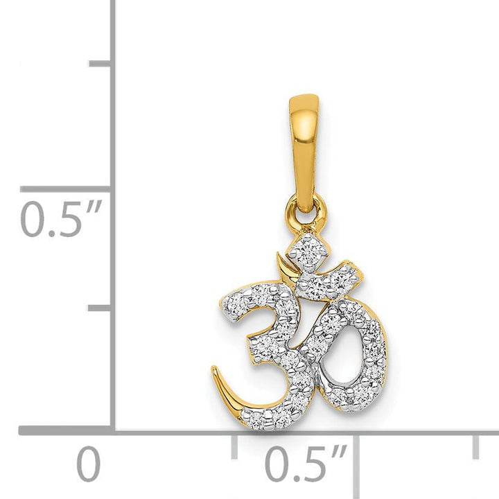 14k Yellow Gold Open Back Polished Finish 0.148-CT Diamond Om Symbol Design Charm Pendant