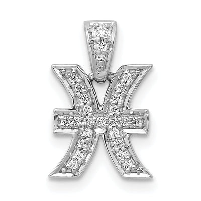 14k White Gold Polished Finish with Diamonds Pisces Zodiac Charm Pendant