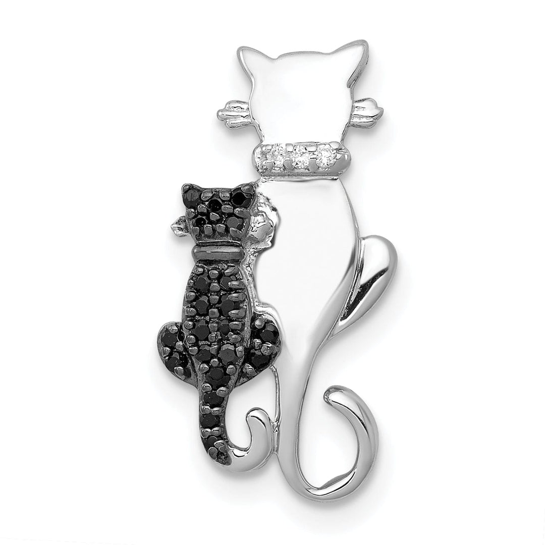 14k White Gold Open Back Polished Finish White and Black Accent 0.075CT Diamond Two Cats Sitting Chain Slide Pendant will not fit Omrga Chain