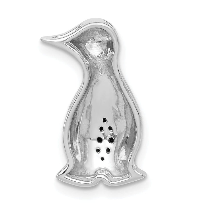 14k White Gold White Rhodium Polished Finish 0.045-CT Black Diamond Penguins Chain Slide Pendant will not fit omega chain