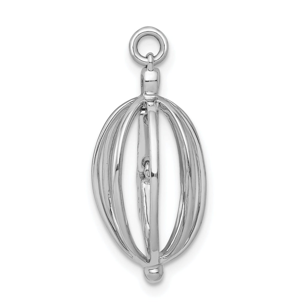 14k White Gold Polished Finish Open Back 0.032CT Diamond 3-Dimensional Bird in Cage Design Charm Pendant
