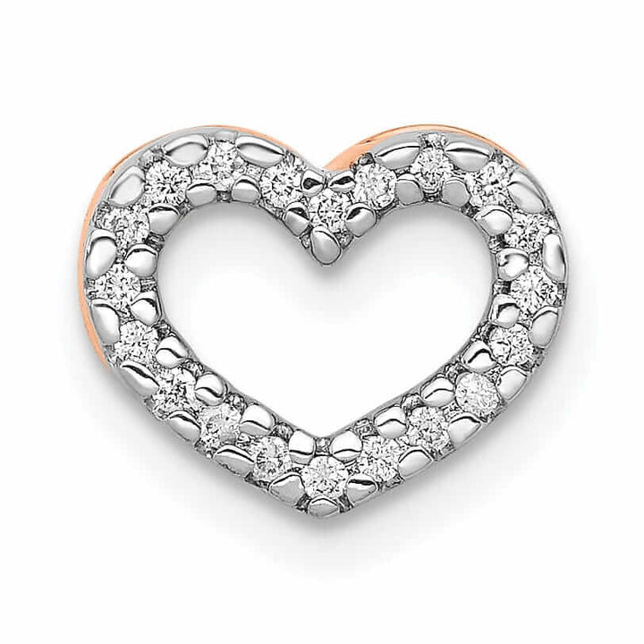 14k Rose Gold Polished Finish Open Back 1/15ct Diamond Heart Design Chain Slide Pendant will not fit omega chain