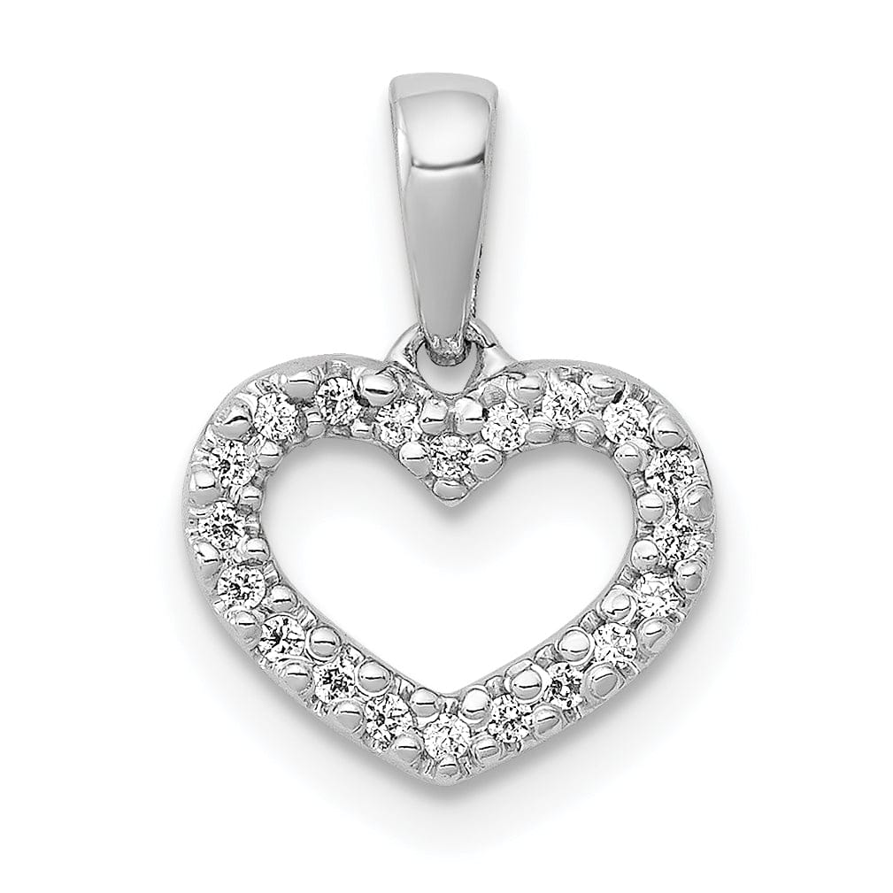 14k White Gold Polished Finish Open Back .03ct Diamond Heart Design Charm Pendant