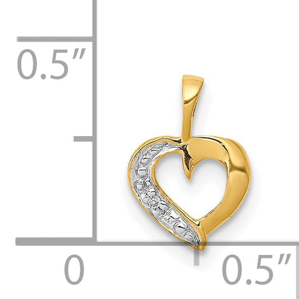14k Yellow Gold, White Rhodium Polished Finish Flat Back 01ct Diamond Heart Design Charm Pendant