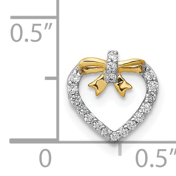 14k Yellow Gold, White Rhodium Polished Finish Open Back 1/10 CT Diamond Heart with Bow Design Chain Slide Pendant will not fit Omega chain