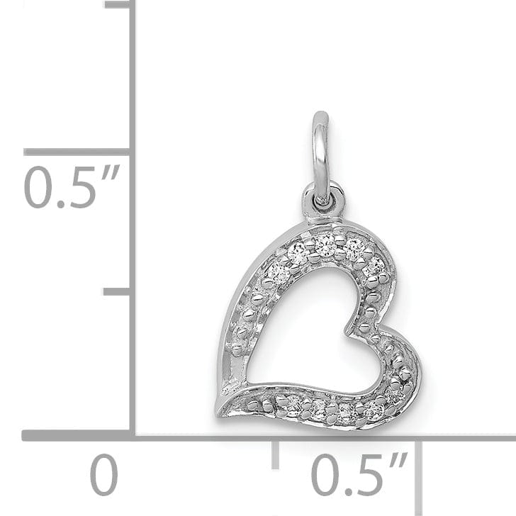 14k White Gold Polished 1/20ct. Diamond Curved Heart Charm Pendant