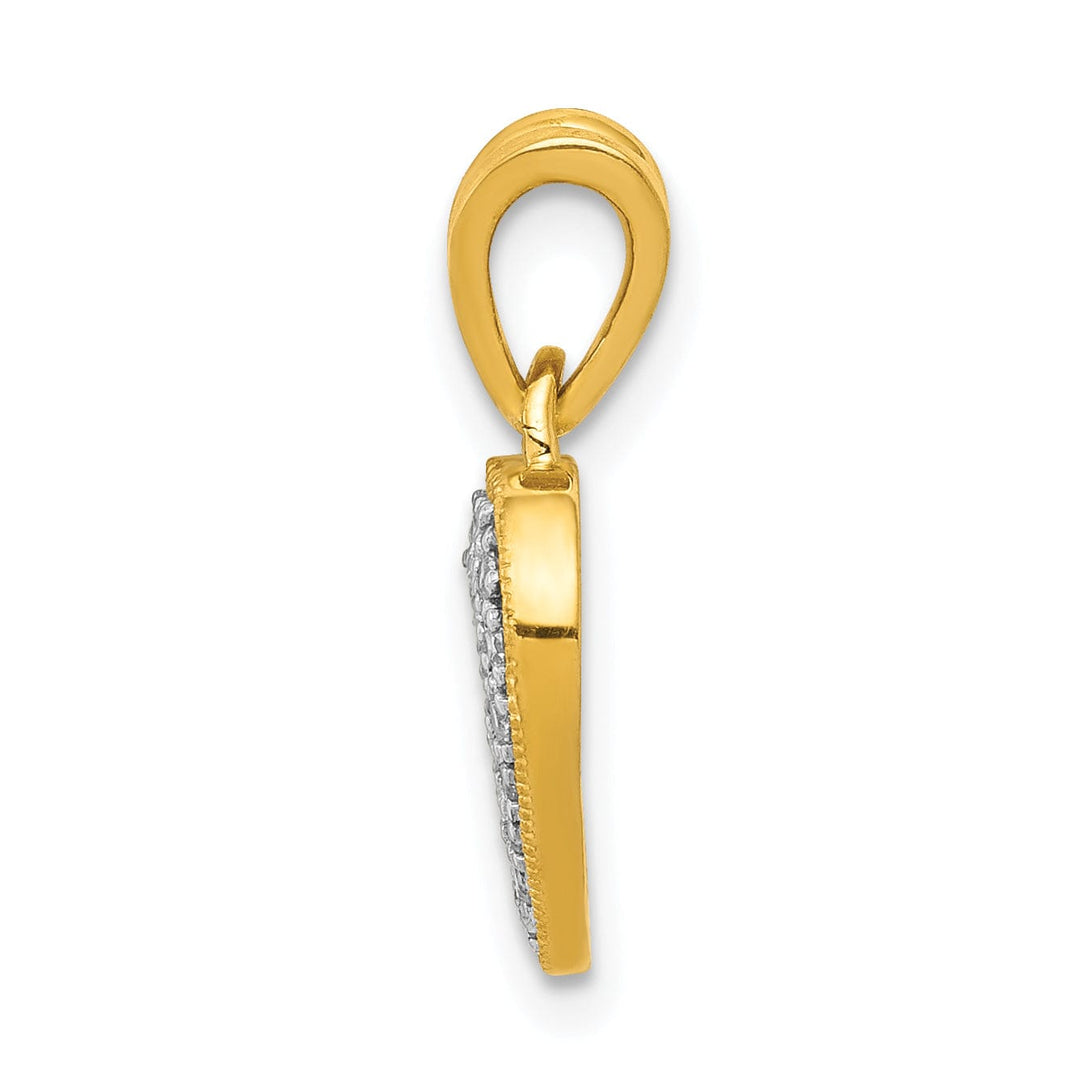 14k Yellow Gold, White Rhodium Open Back Polished Finish 0.101 CT Diamond Heart Design Pendant