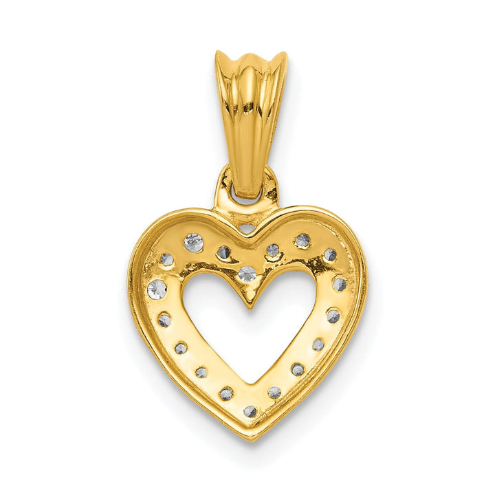 14k Yellow Gold, White Rhodium Open Back Polished Finish 0.101 CT Diamond Heart Design Pendant