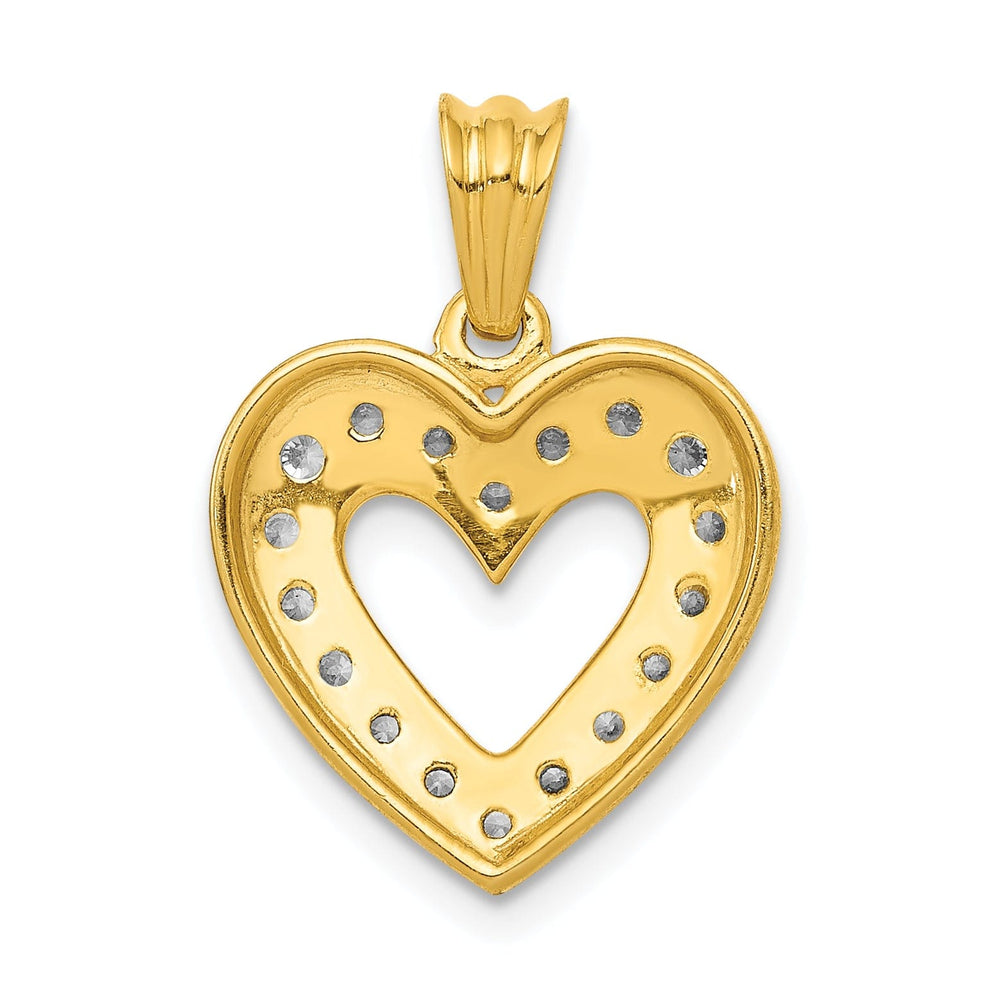 14k Yellow Gold, White Rhodium Beaded Tectured Polished Finish 1/4-ct Round Diamond Heart Design Charm Pendant
