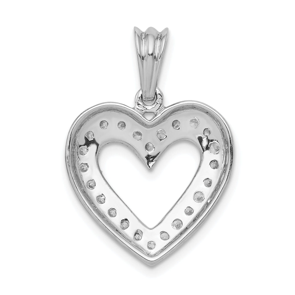 14k White Gold, Beaded Tectured Polished Finish 1/3-ct Round Diamond Heart Design Charm Pendant