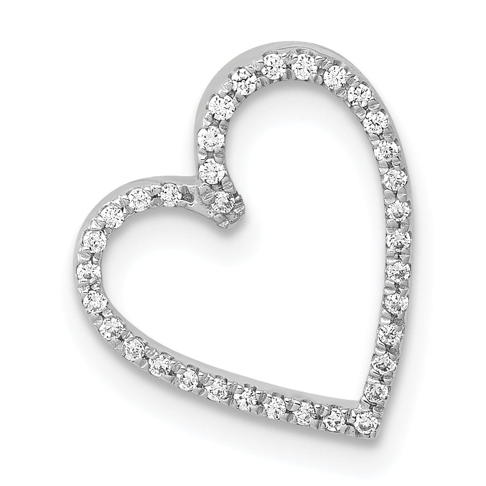 14k White Gold Polished Finish Closed Back 1/10-CT Diamond Vintage Heart Fancy Design Chain Slide Pendant will not fit Omega Chain