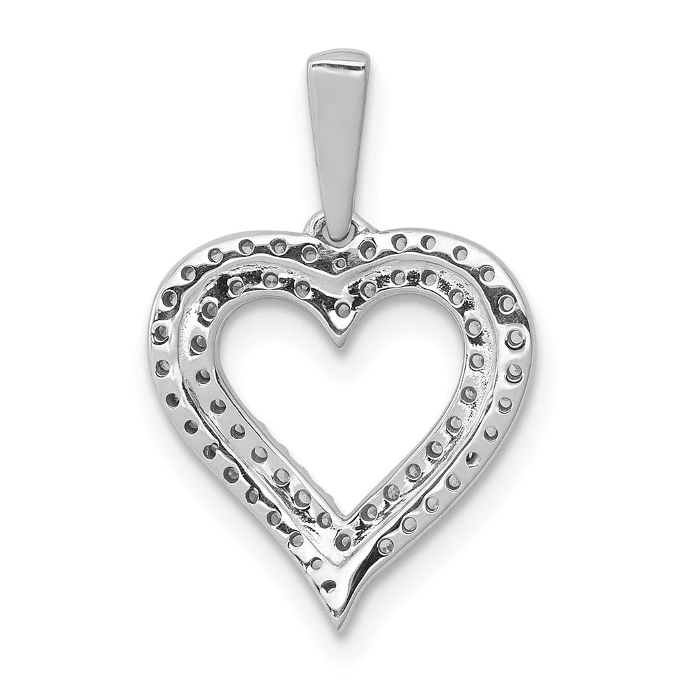 14k White Gold Open Back Polished Finish 1/4ct Round Diamond 2-Row Design Heart Charm Pendant