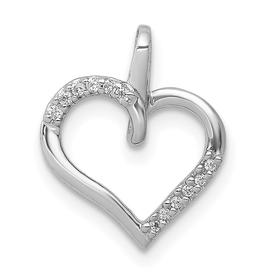 14k White Gold Polished Finish Close Back 1/20 CT Diamond Modern Swirl Heart Design Charm Pendant
