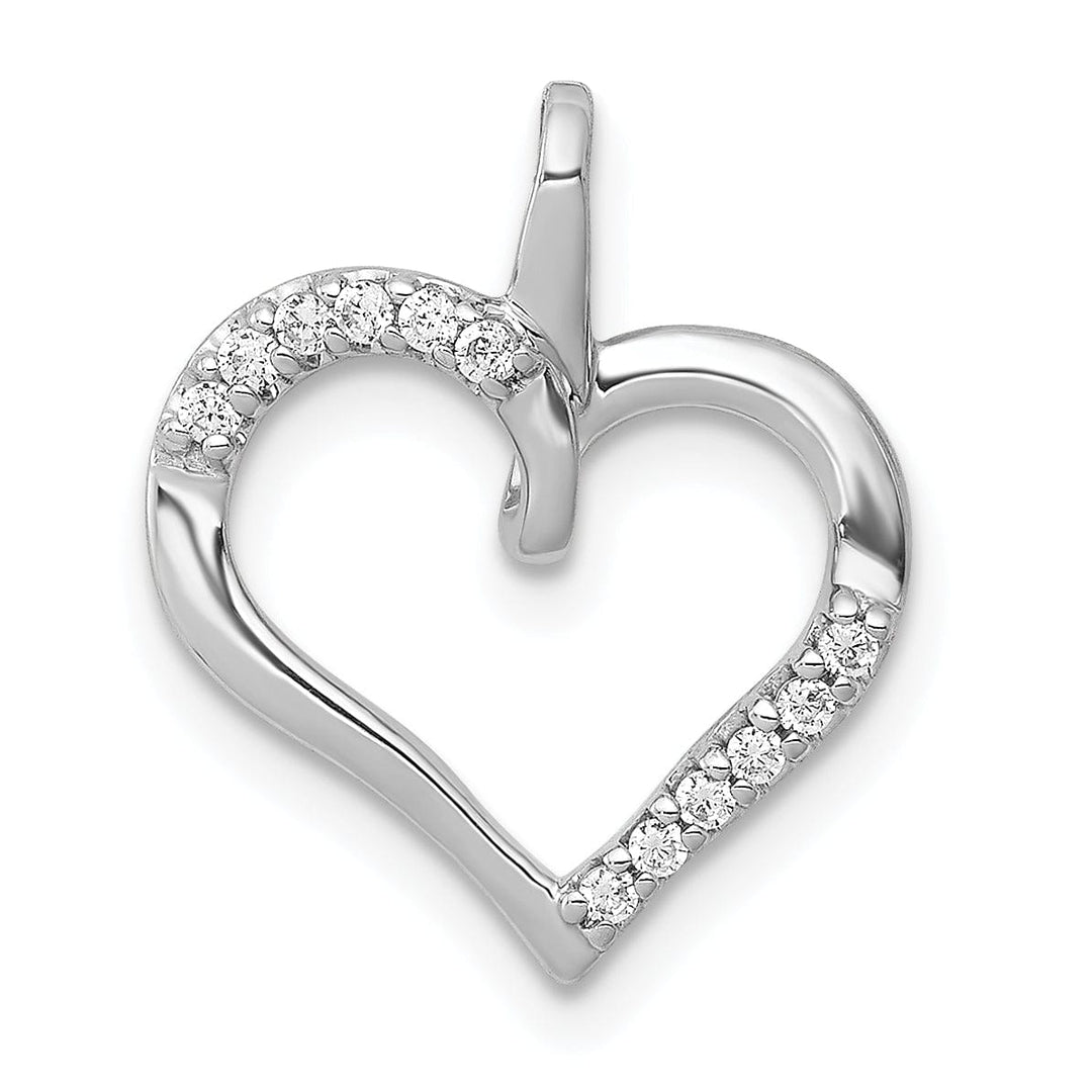 14k White Gold Polished Finish Closed Back 1/15-CT Diamond Model Sleek Heart Design Charm Pendant