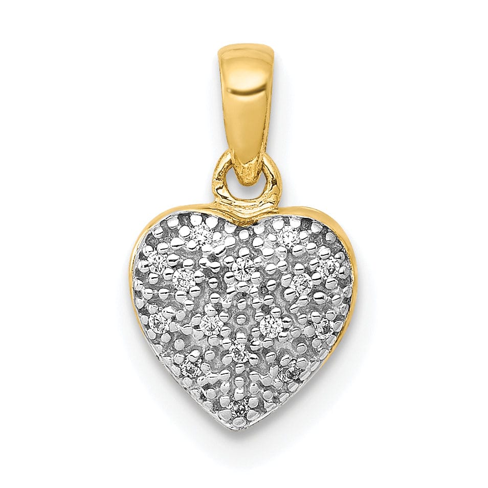 14k Yellow Gold, White Rhodium Open Back Polished Finish 0.048-CT Diamond Heart Shape Design Charm Pendant