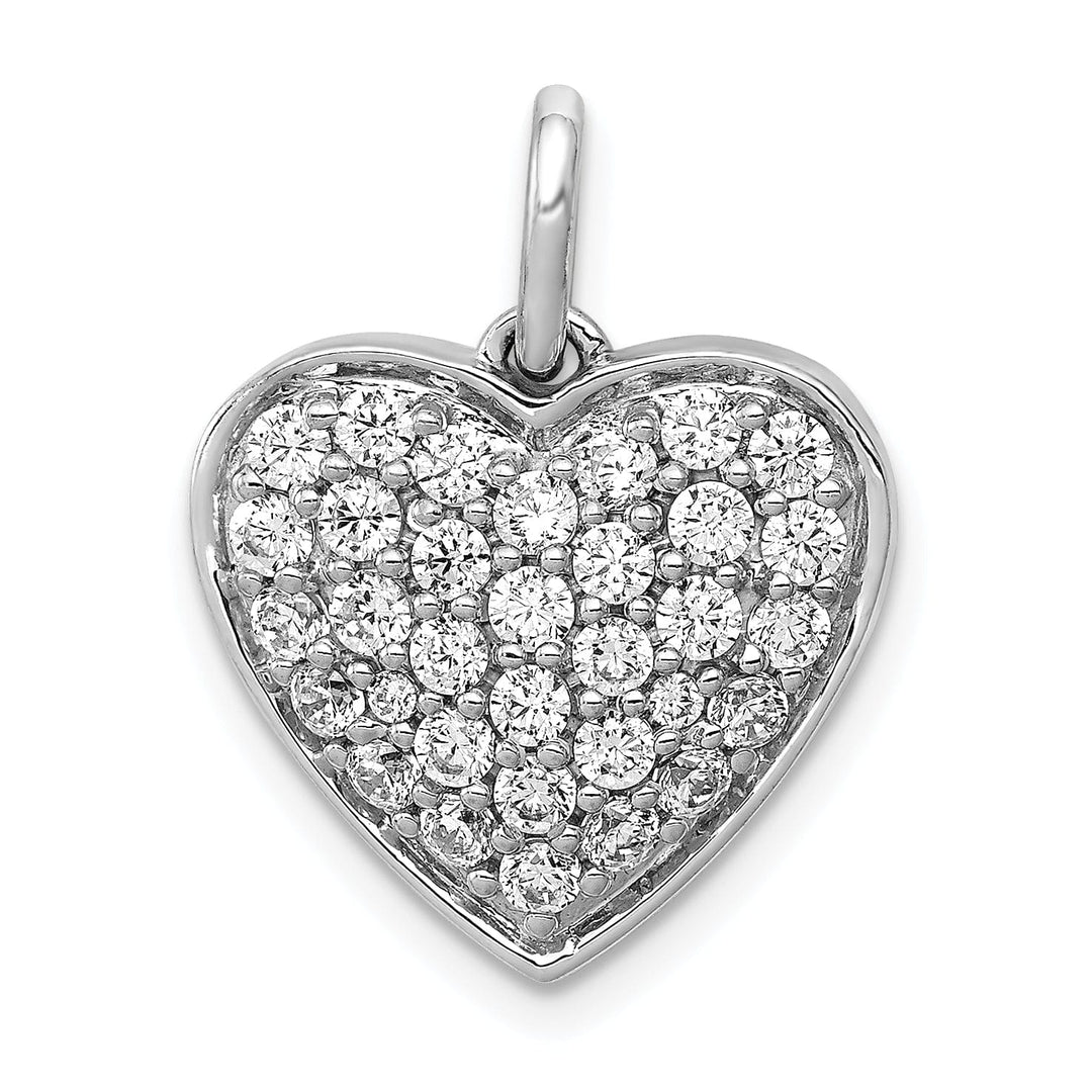 14k White Gold Open Back Polished Finish 1-CT Diamond Heart Shape Design Charm Pendant