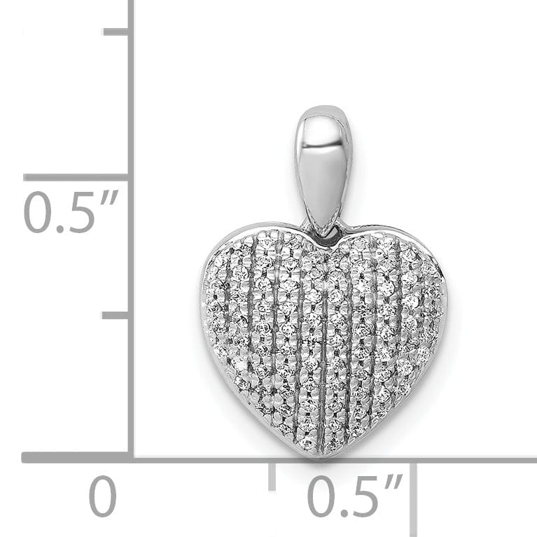 14k White Gold Open Back Polished Finish 0.246-CT Diamond Heart Mesh Design Charm Pendant
