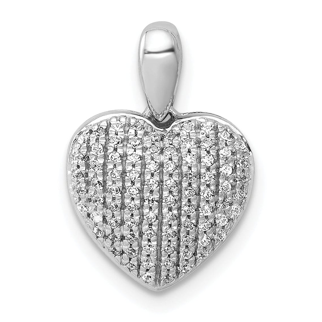 14k White Gold Open Back Polished Finish 0.246-CT Diamond Heart Mesh Design Charm Pendant