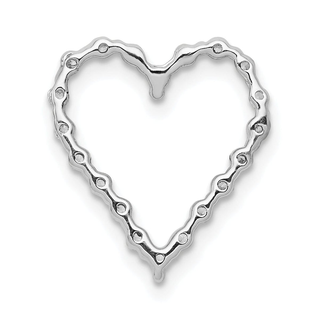 14k White Gold Polished Finish Open Back 1/5-CT Diamond Heart Design Chain Slide Pendant will not fit Omega Chain
