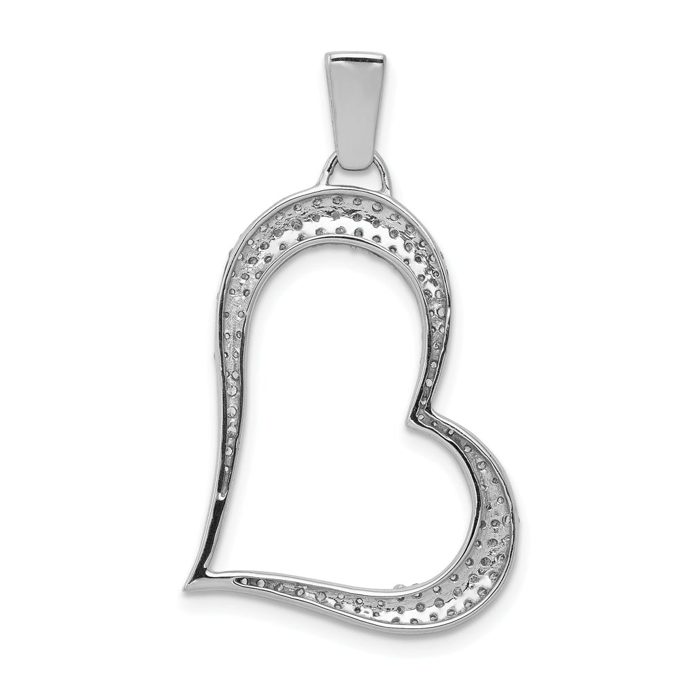 14k White Gold Open Back Polished Finish 0.511-CT Diamond with Slanted Heart Fancy Design Charm Pendant