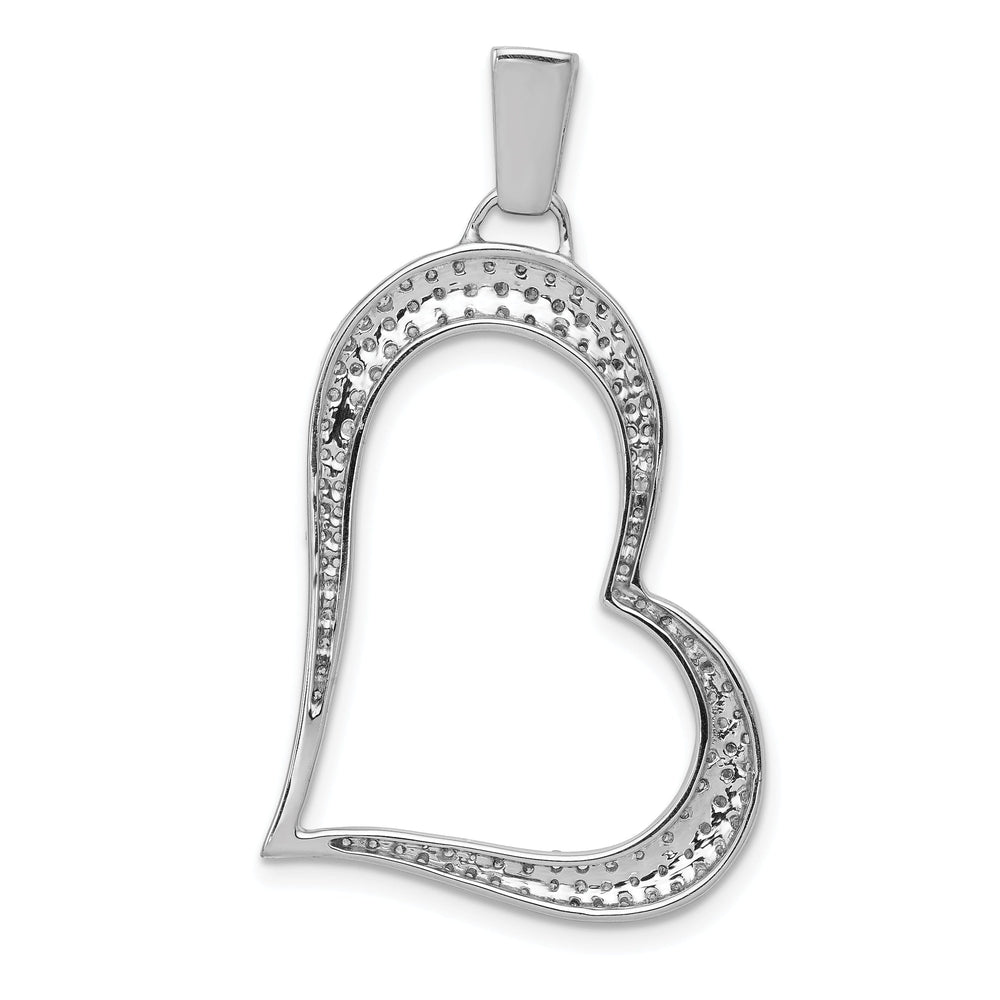 14k White Gold Polished Finish 0.629-CT Diamond with Slanted Heart Fancy Design Charm Pendant