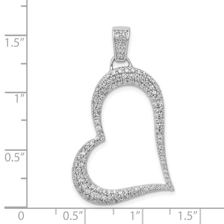 14k White Gold Polished Finish 0.629-CT Diamond with Slanted Heart Fancy Design Charm Pendant