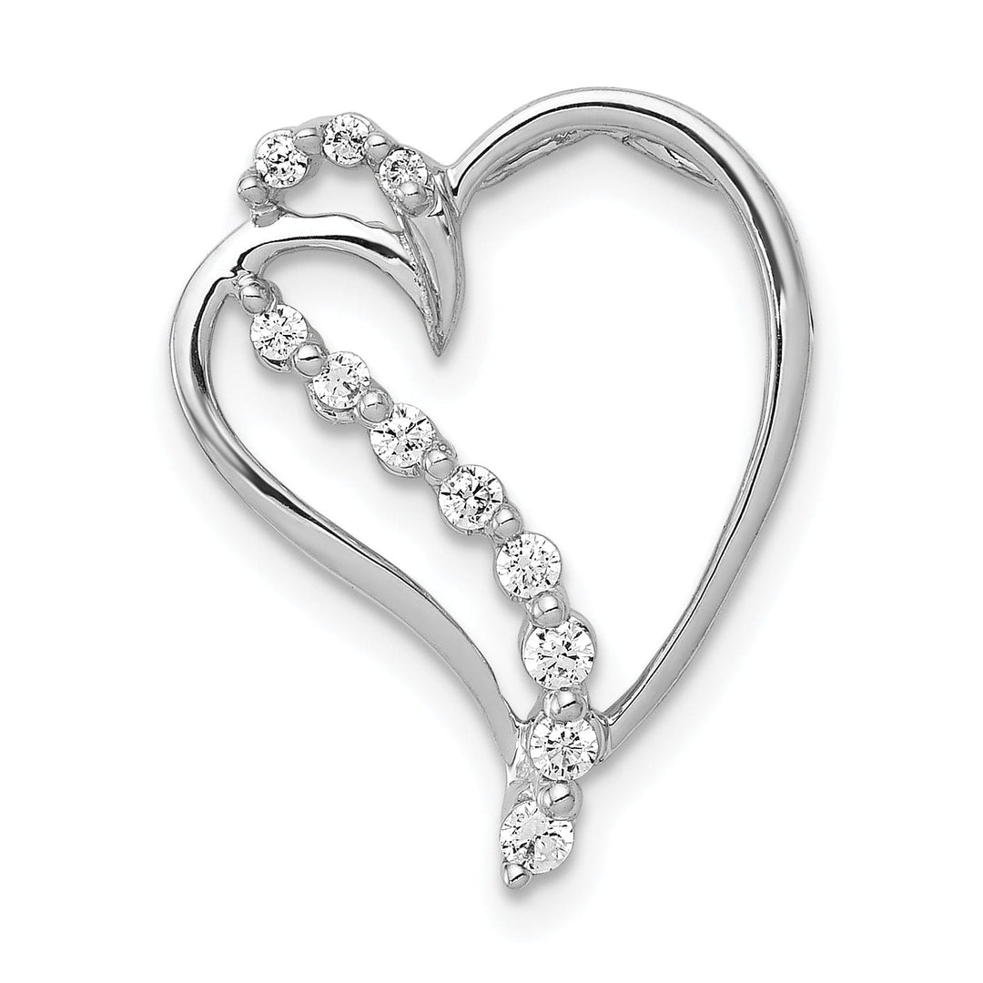 14k White Gold Polished Finish 1/6-CT Diamond Fancy Heart Design Chain Slide Pendant will not fit on Omega Chain
