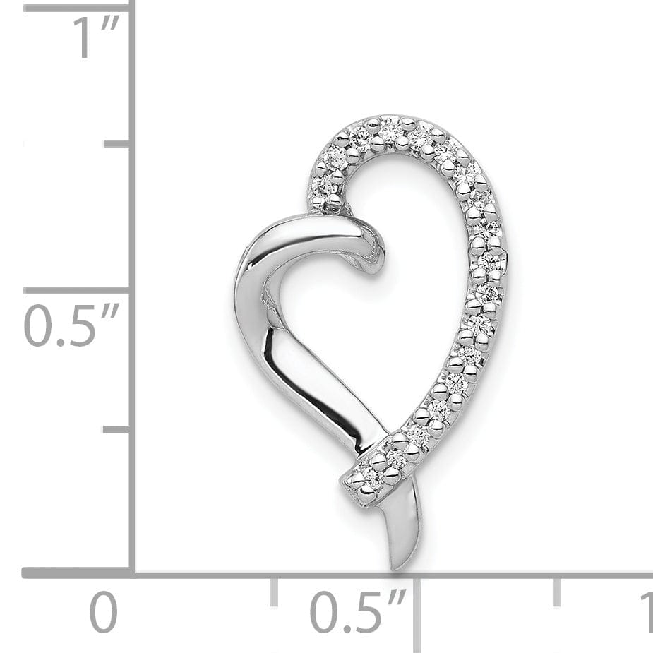 14k White Gold Polished Finish Open Back 1/10-CT Diamond Heart Sleek Design Chain Slide Pendant will not fit Omega Chain