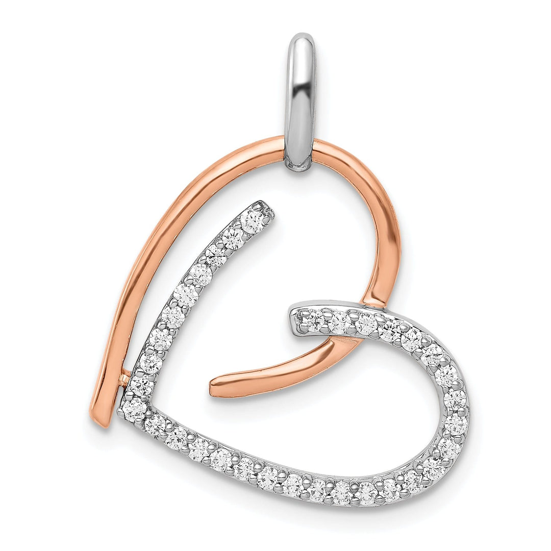 14k White, Rose Gold Polished Finish Open Back 1/4-CT Diamond Fancy Modern Style Heart Shape Design Charm Pendant