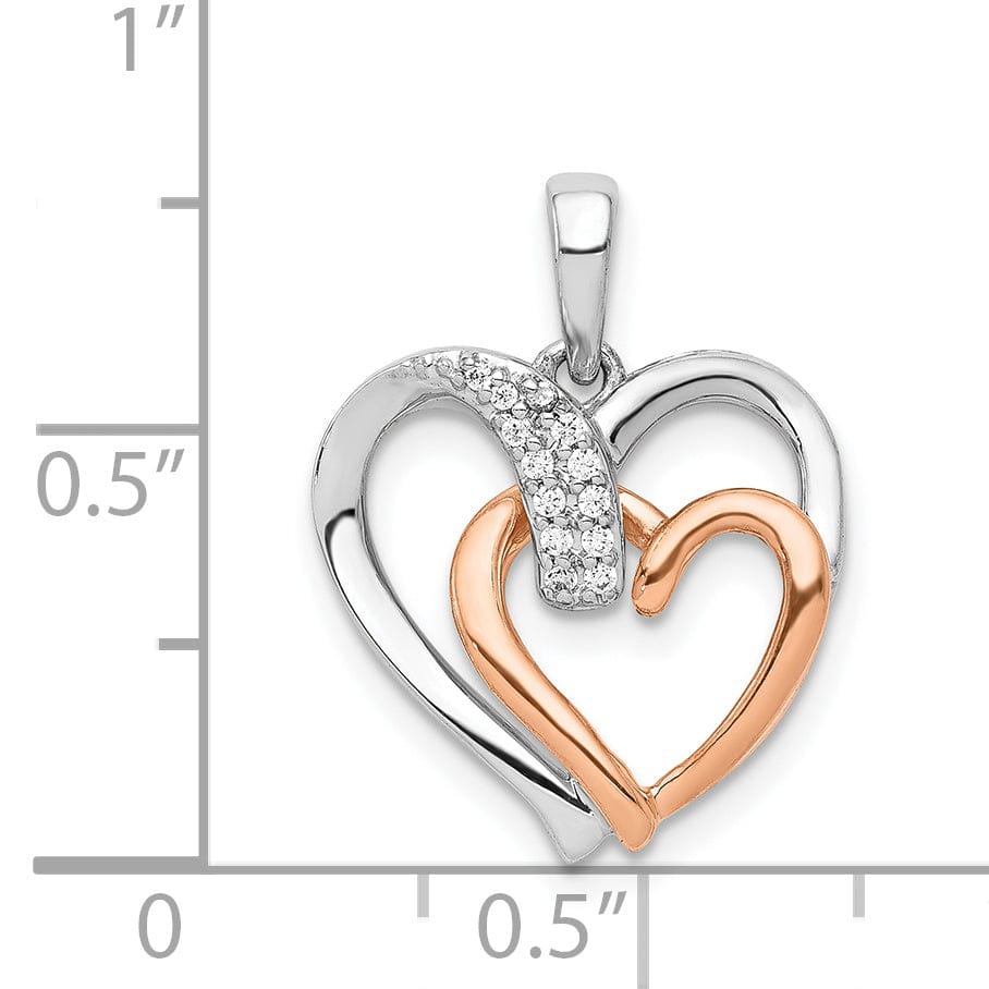 14k White, Rose Gold Polished Finish Open Back 1/20-CT Diamond Double Heart in Heart Design Charm Pendant