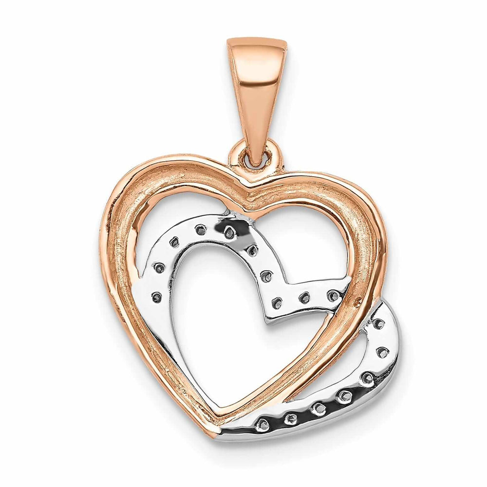 14k Rose Gold, White Rhodium Polished Finish Open Back 0.054-CT Diamond Two Entwined Hearts Design Charm Pendant