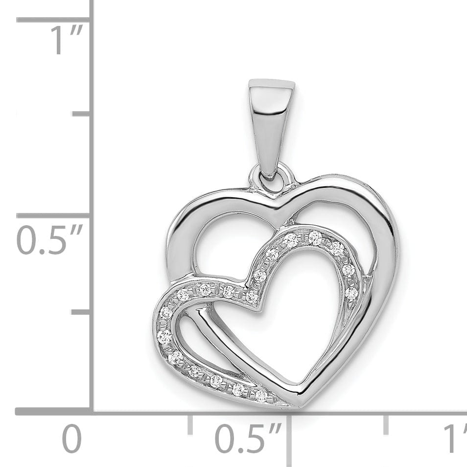 14k White Gold, White Polished Finish Open Back 0.054-CT Diamond Two Entwined Hearts Design Charm Pendant