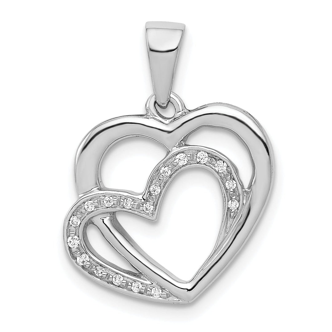 14k White Gold, White Polished Finish Open Back 0.054-CT Diamond Two Entwined Hearts Design Charm Pendant