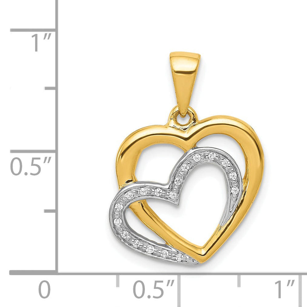 14k Yellow Gold, White Rhodium Open Back Polished Finish 0.054-CT Diamond Entwined Hearts Design Charm Pendant