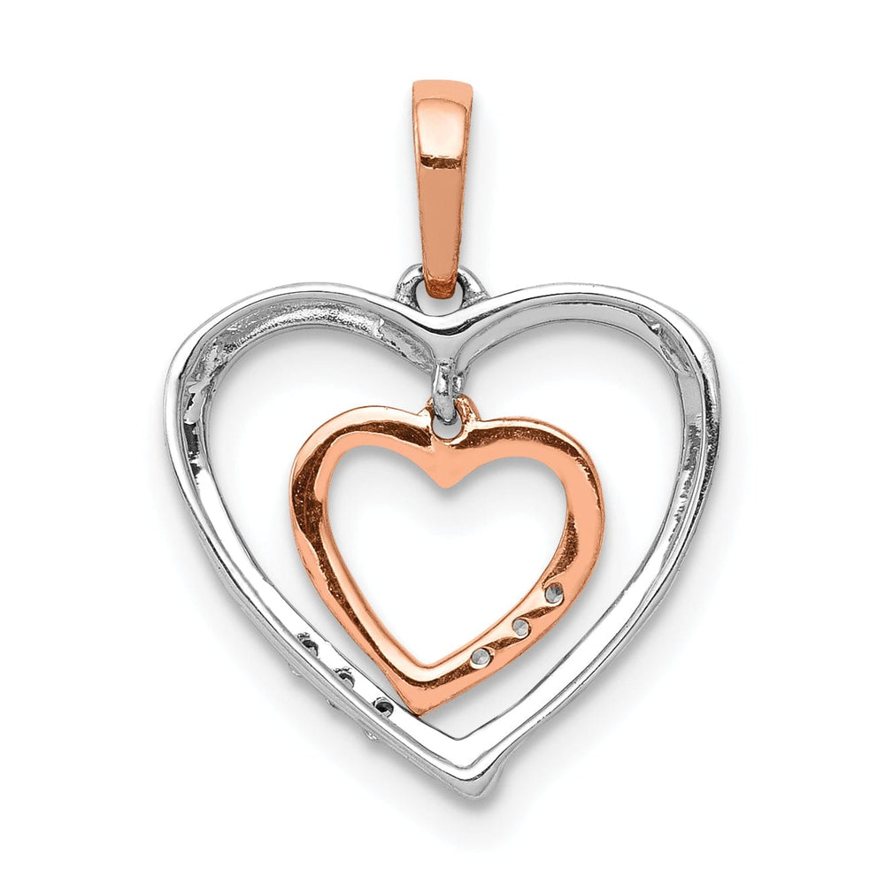 14kt White, Rose Gold Polished Finish Open Back 0.03-CT Diamond Heart in Heart Fancy Design Charm Pendant
