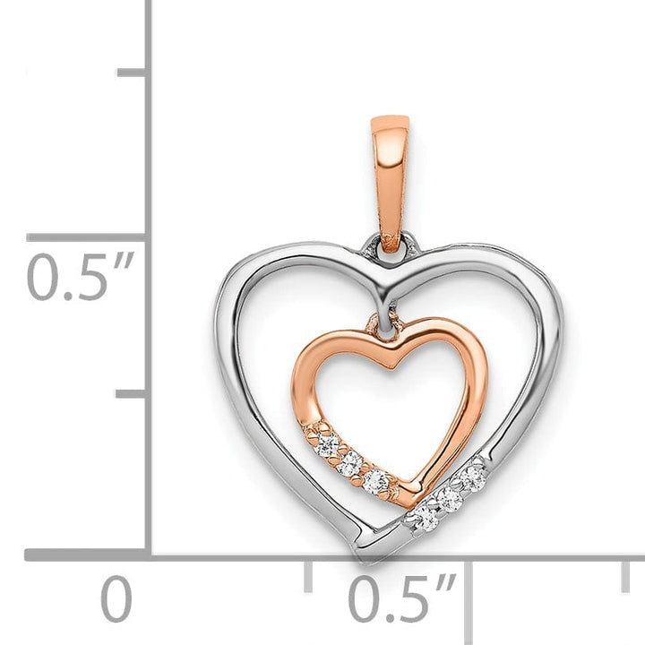 14kt White, Rose Gold Polished Finish Open Back 0.03-CT Diamond Heart in Heart Fancy Design Charm Pendant