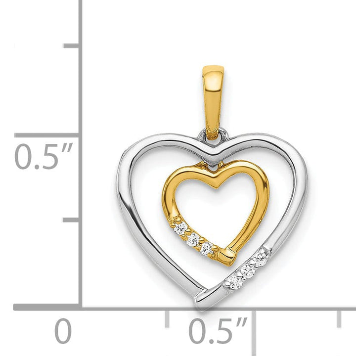 14kt White, Yellow Gold Polished Finish Open Back 0.03-CT Diamond Heart in Heart Design Charm Pendant
