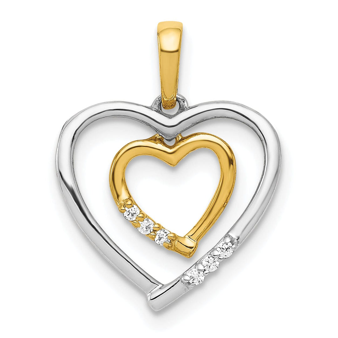 14kt White, Yellow Gold Polished Finish Open Back 0.03-CT Diamond Heart in Heart Design Charm Pendant