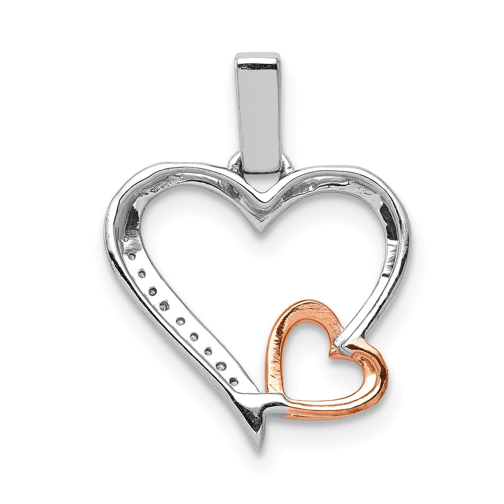 14k White, Rose Gold Polished Finish 1/20-CT Diamond Double Hearts with Fancy Bail Design Charm Pendant