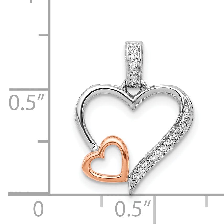 14k White, Rose Gold Polished Finish 1/20-CT Diamond Double Hearts with Fancy Bail Design Charm Pendant