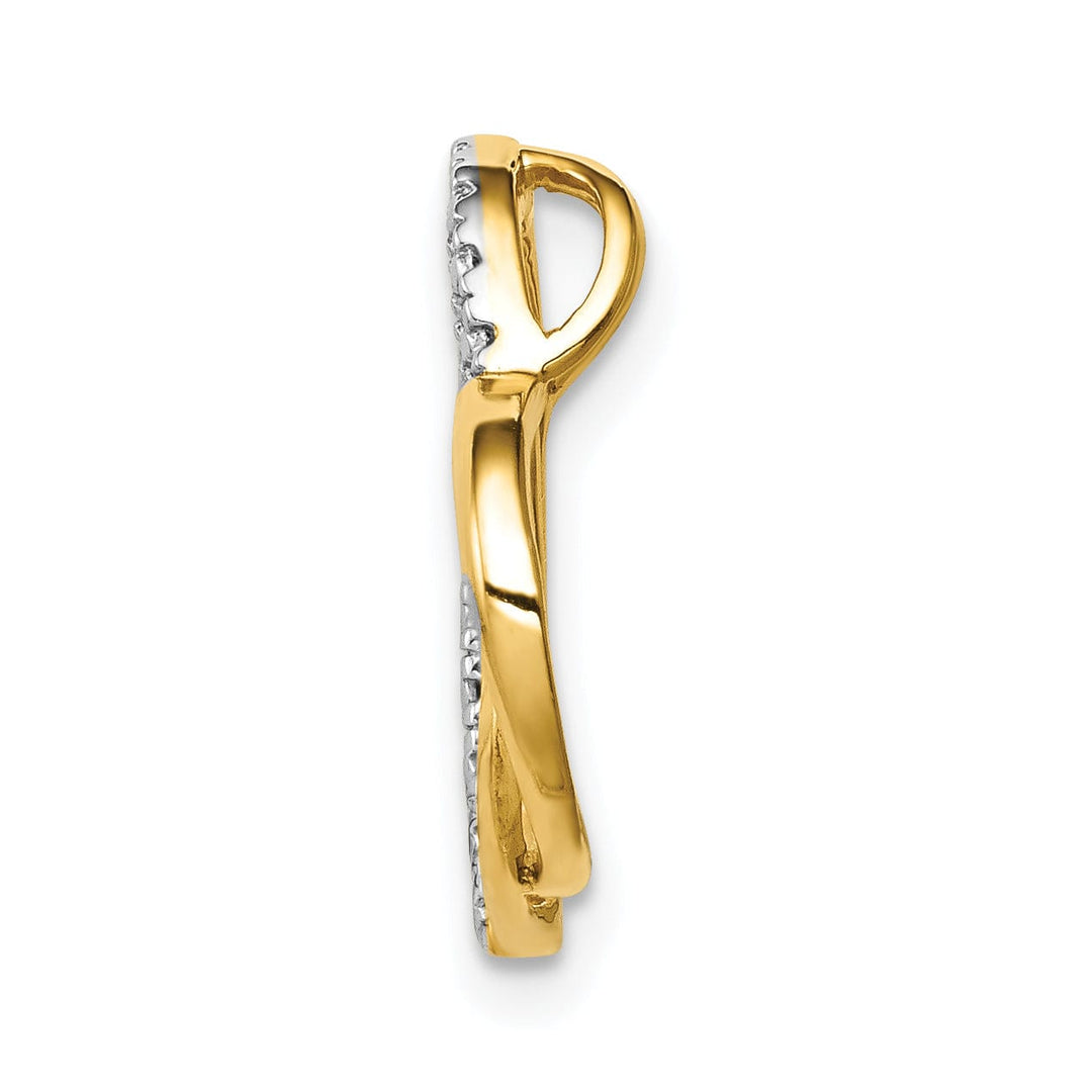 14k Yellow Gold, White Rhodium Open Back Polished Finish 0.01-CT Diamond Double Loop Heart Shape Design Chain Slide Pendant
