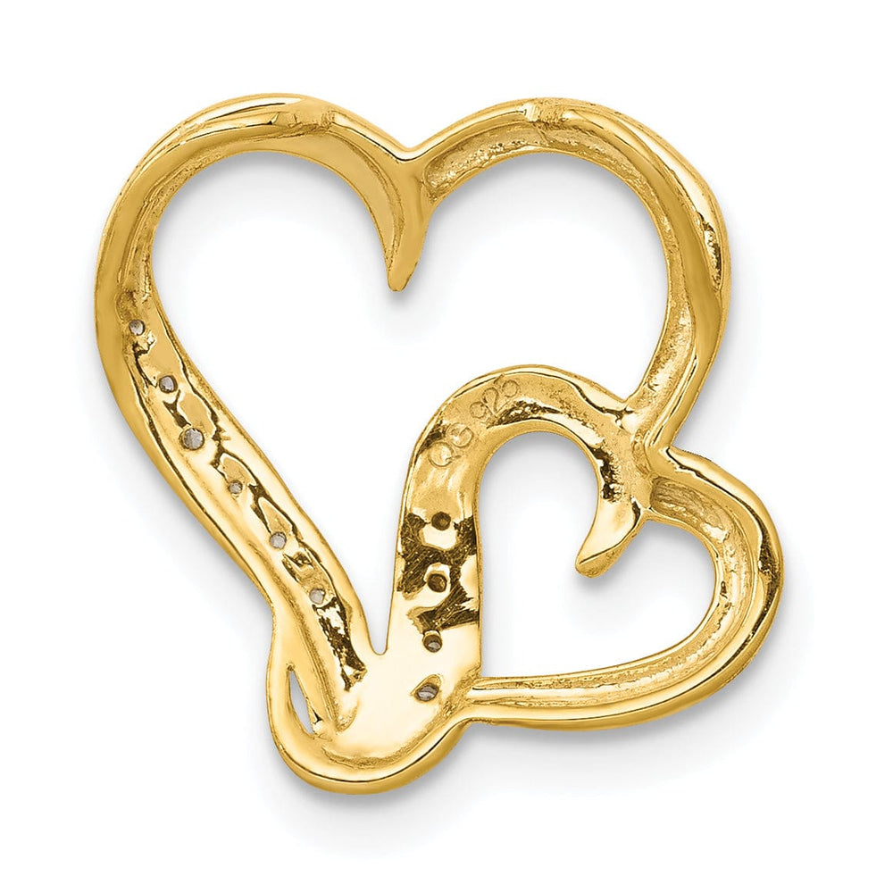 14k Yellow Gold, White Rhodium Open Back Polished Finish 0.03-CT Diamond Double Heart Swirl Design Shape Chain Slide Pendant
