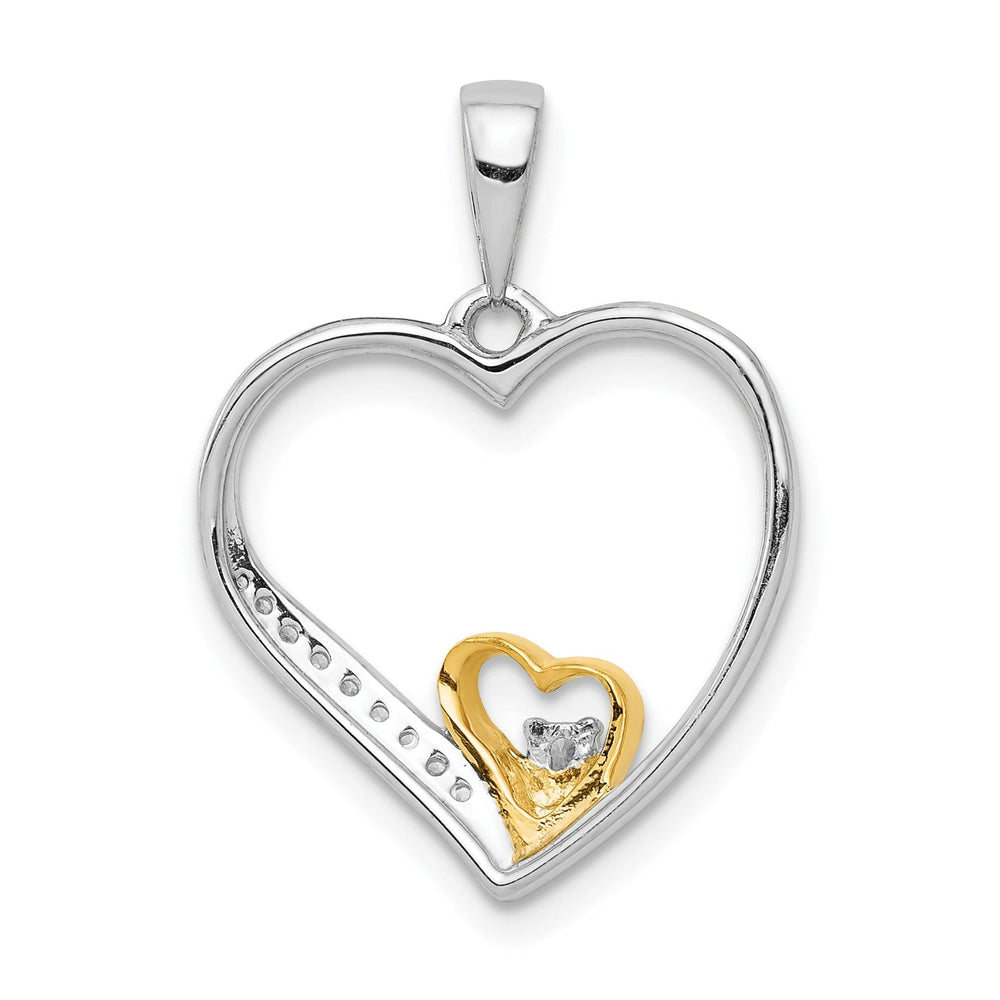 14k Two Tone Gold Open Back Polished Finish 0.062-CT Diamond Double Heart in Heart Fancy Design Charm Pendant