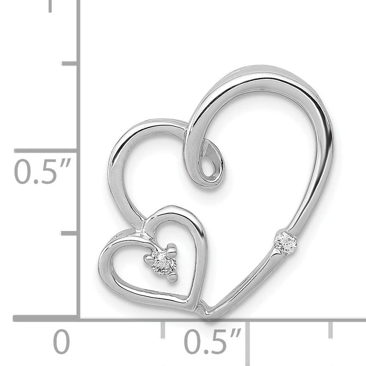 14k White Gold Polished Finish Open Back 0.035-CT Diamond Double Hearts with Loop Design Chain Slide Pendant