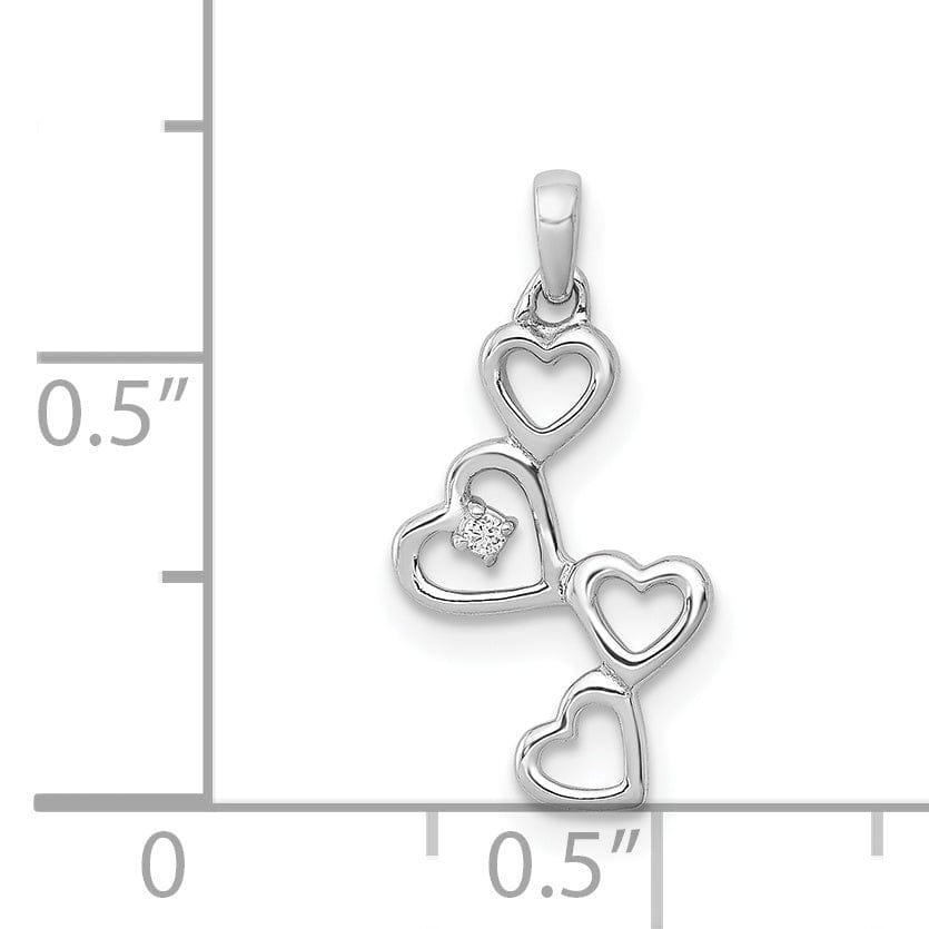 14k White Gold Rhodium 4-Heart Design with 0.01 CT Diamond Pendant