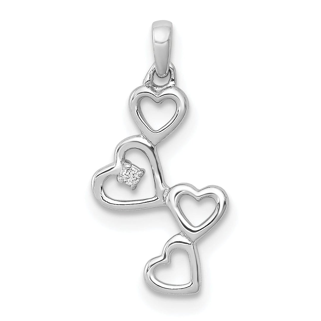 14k White Gold Rhodium 4-Heart Design with 0.01 CT Diamond Pendant